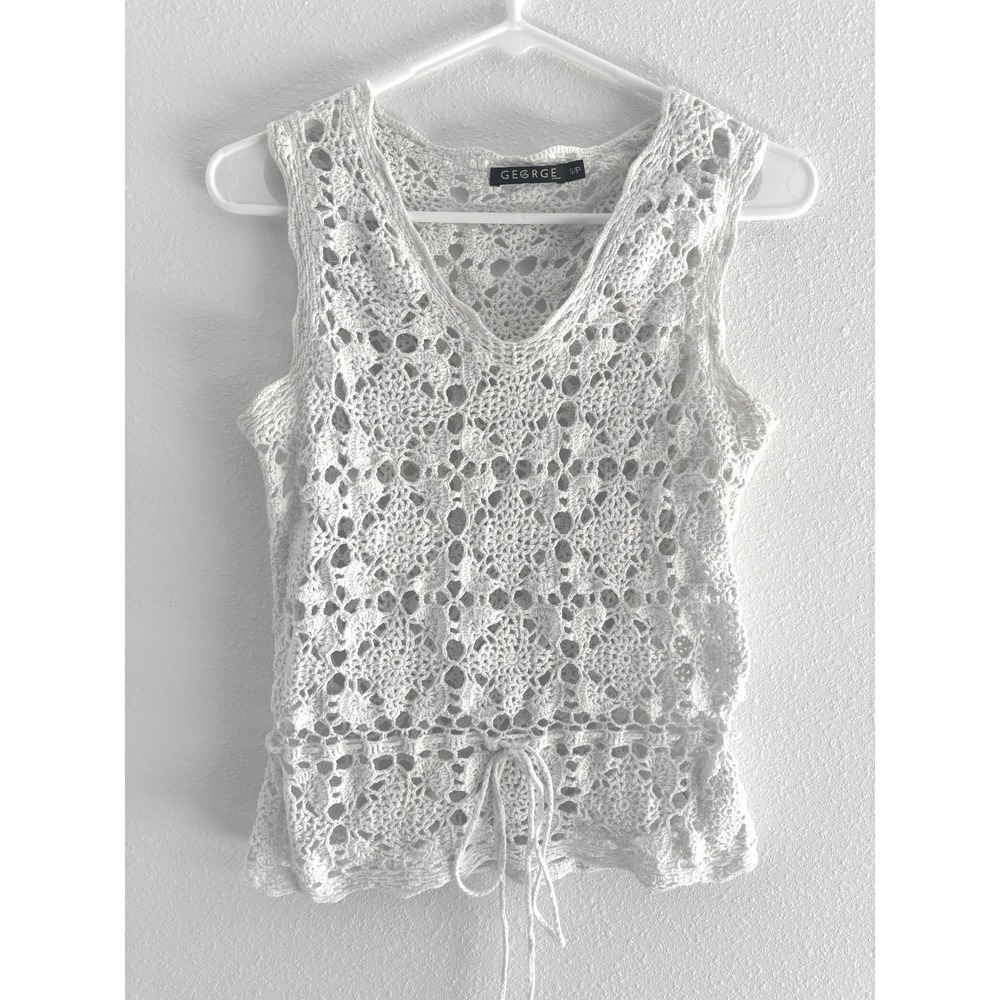 George Top Womens Size Small White Crochet Peplum Tie Boho Festival Coachella
